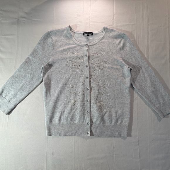 Cable & Gauge Sweaters - Cable & Gauge Gray Beaded Cardigan Sz M Classic 3/4 sleeve